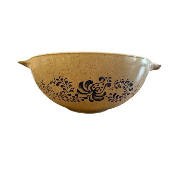 Vintage Pyrex 444  Sandalwood Mixing Bowl Beige & Blue Vintage USA Made Oval Des - Picture 4 of 12